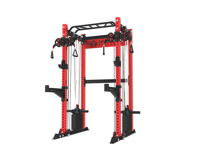 Rack de musculation fonctionnel KB2402 avec KB2402 Cage à Squat Fonctionnelle avec Smith Machine et Double Poulie | Acier Calibre 9 3”x3” | Entraîneur Tout-en-Un