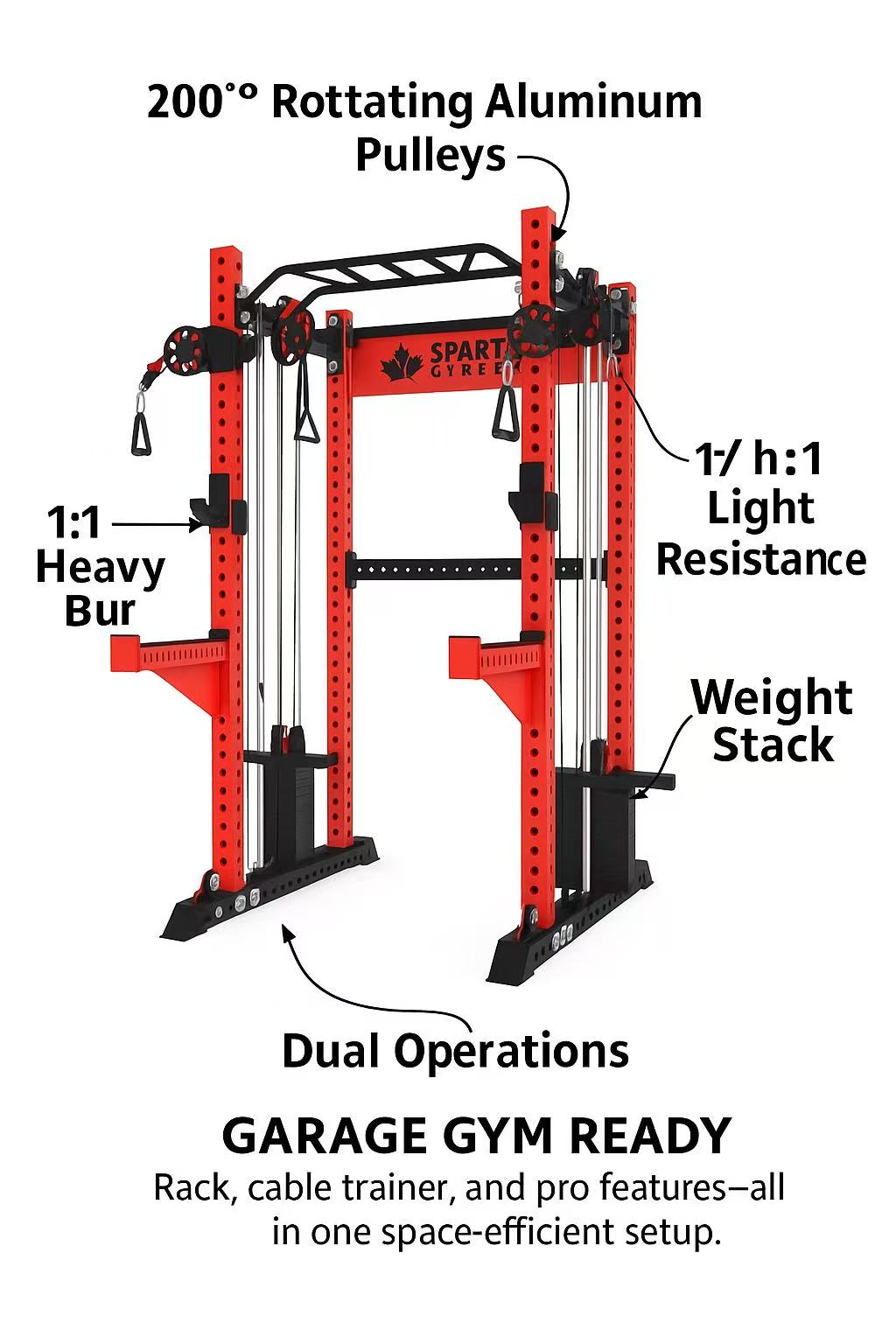 Rack de musculation fonctionnel KB2402 avec KB2402 Cage à Squat Fonctionnelle avec Smith Machine et Double Poulie | Acier Calibre 9 3”x3” | Entraîneur Tout-en-Un