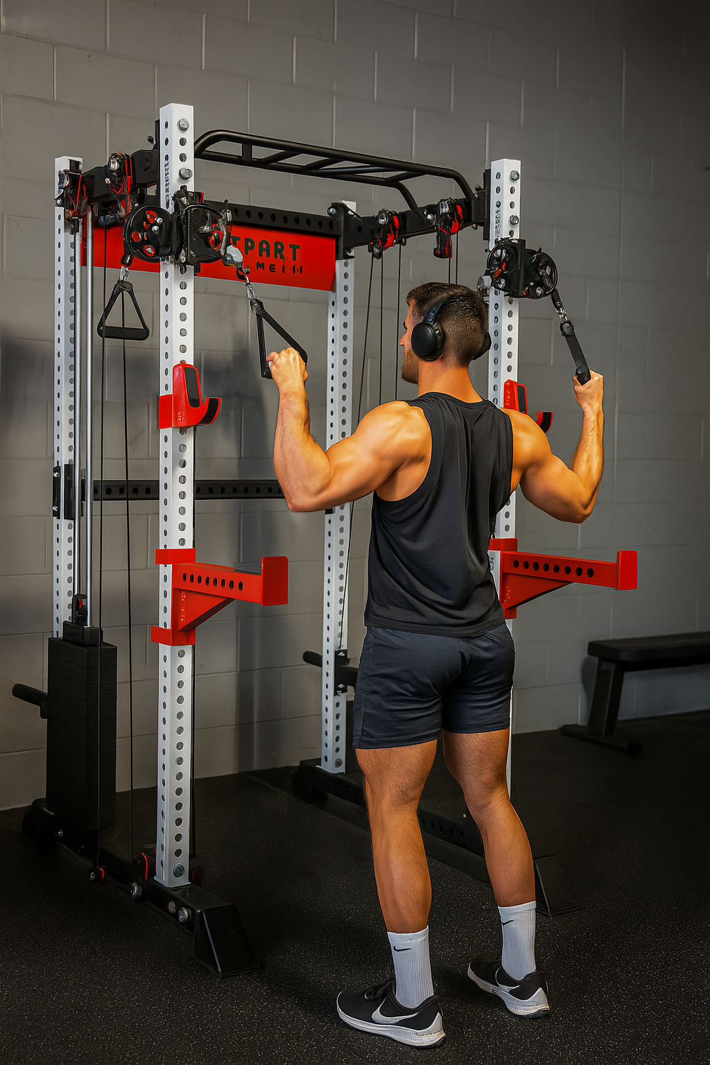Rack de musculation fonctionnel KB2402 avec KB2402 Cage à Squat Fonctionnelle avec Smith Machine et Double Poulie | Acier Calibre 9 3”x3” | Entraîneur Tout-en-Un