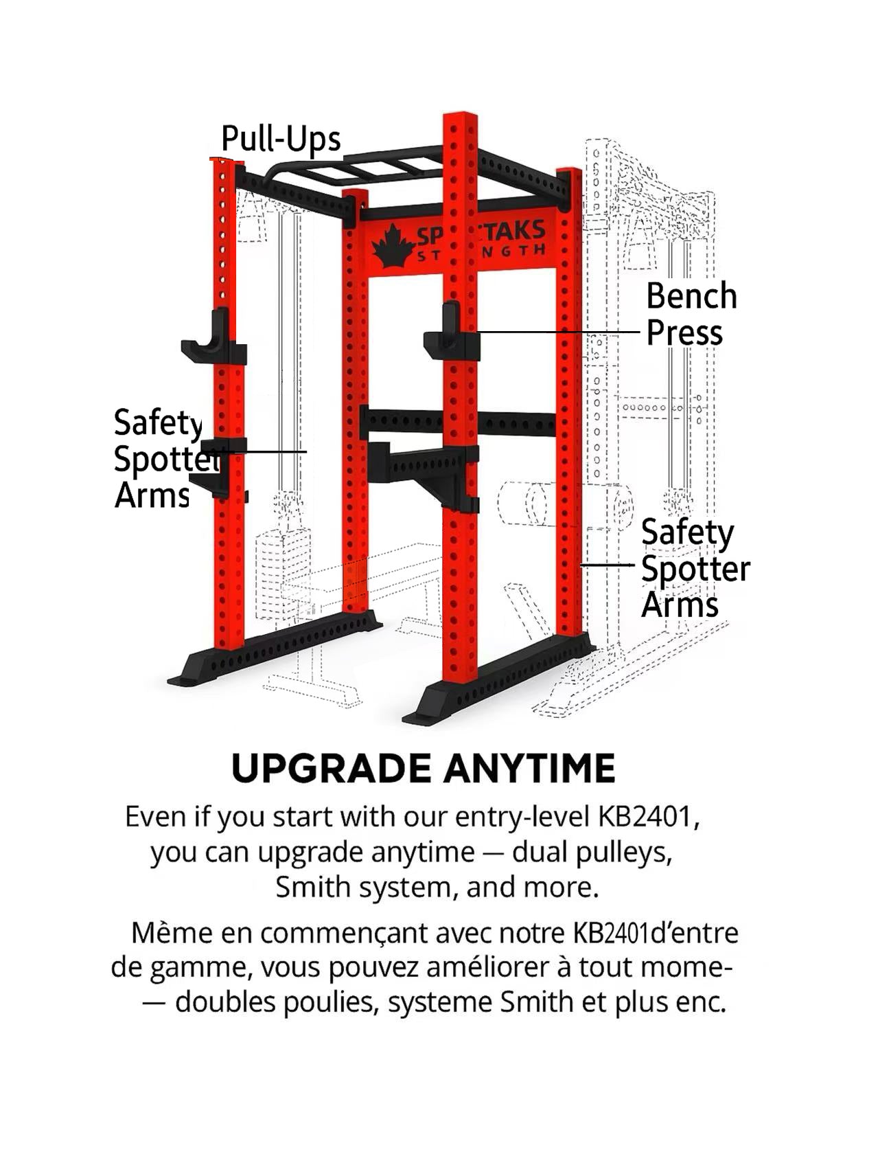 KB2401 Cage Complète pour Squat | Acier 3”x3” Calibre 9 | Rack Robuste pour Garage ou Gym à Domicile 
