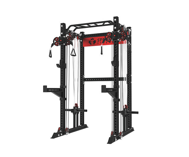 Rack de musculation fonctionnel KB2402 avec KB2402 Cage à Squat Fonctionnelle avec Smith Machine et Double Poulie | Acier Calibre 9 3”x3” | Entraîneur Tout-en-Un
